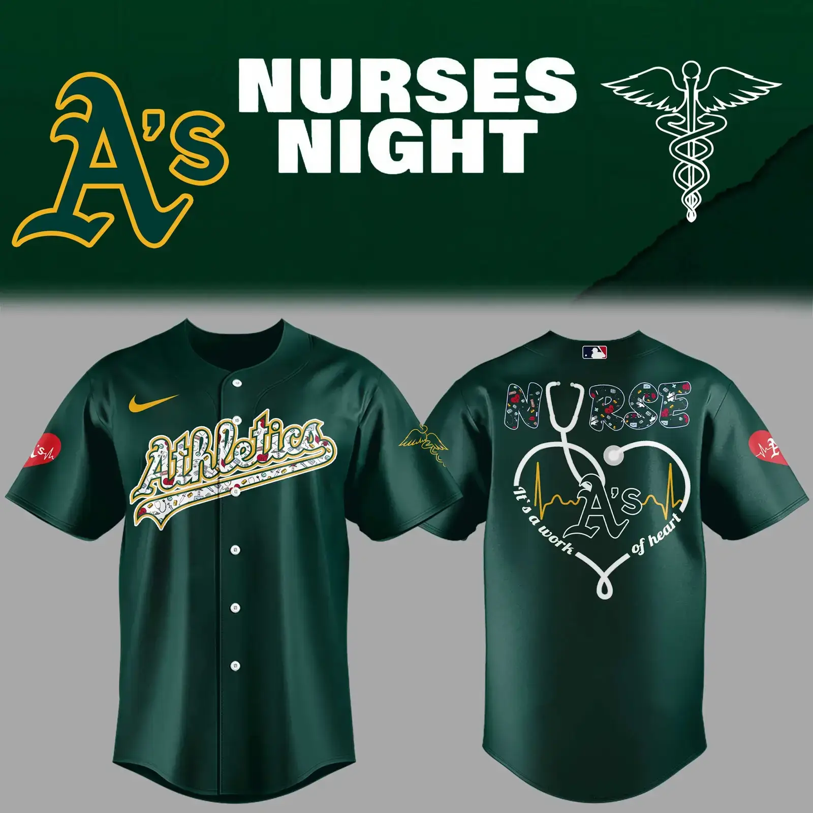 Athletics Baseball Nurses Night Green Jersey Gifts For Baseball Players Baseball Coach Gift Ideas Image