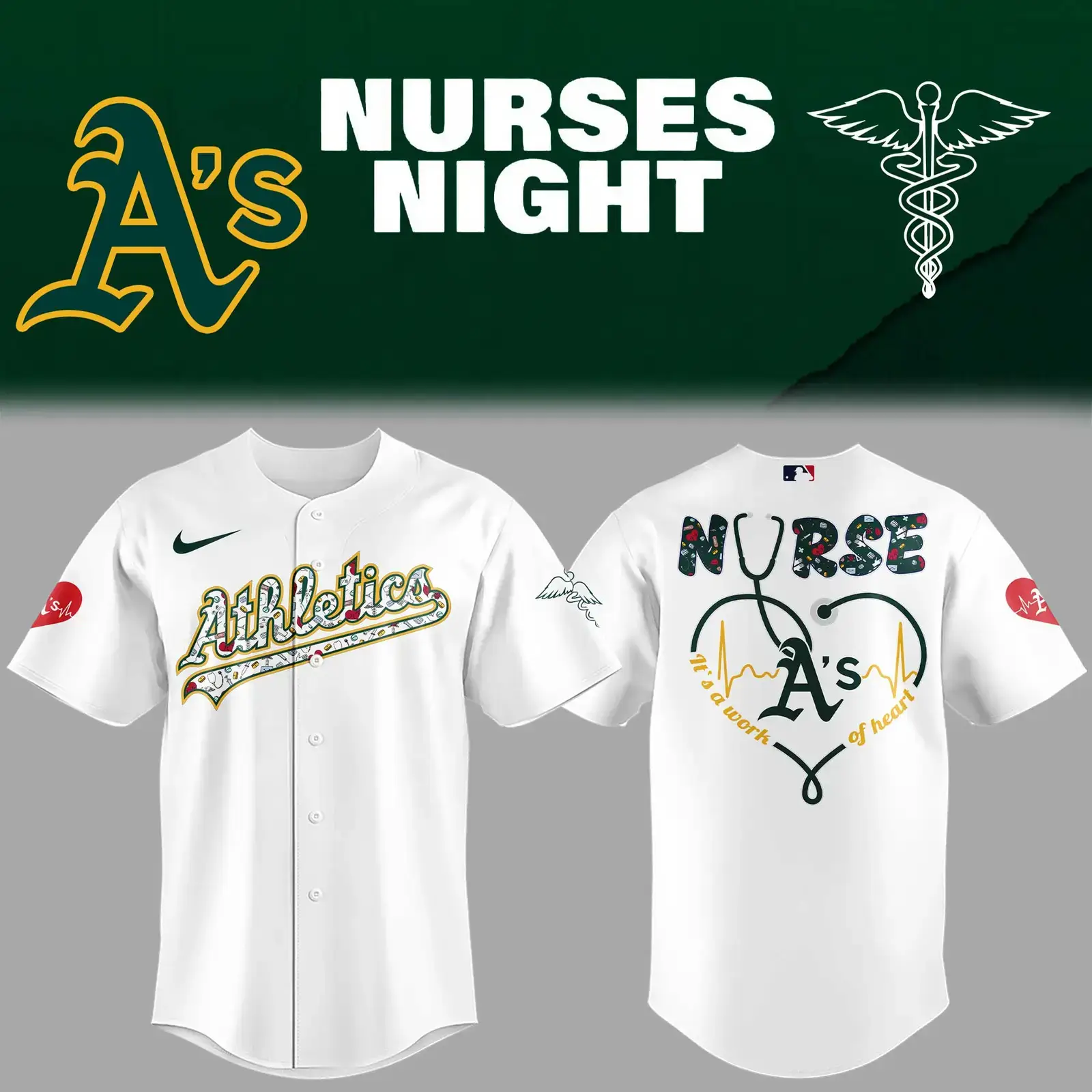 Athletics Baseball Nurses Night White Jersey Gifts For Baseball Players Baseball Fan Gifts Image