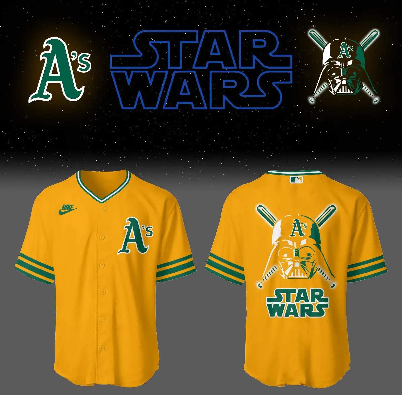 Athletics Jays Baseball 2025 Athletics x Star Wars Gold Jersey Gifts For Baseball Fans Image