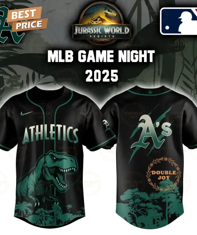 Athletics Jurassic World Rebirth Game Night 2025 Special Edition Baseball Jersey Image