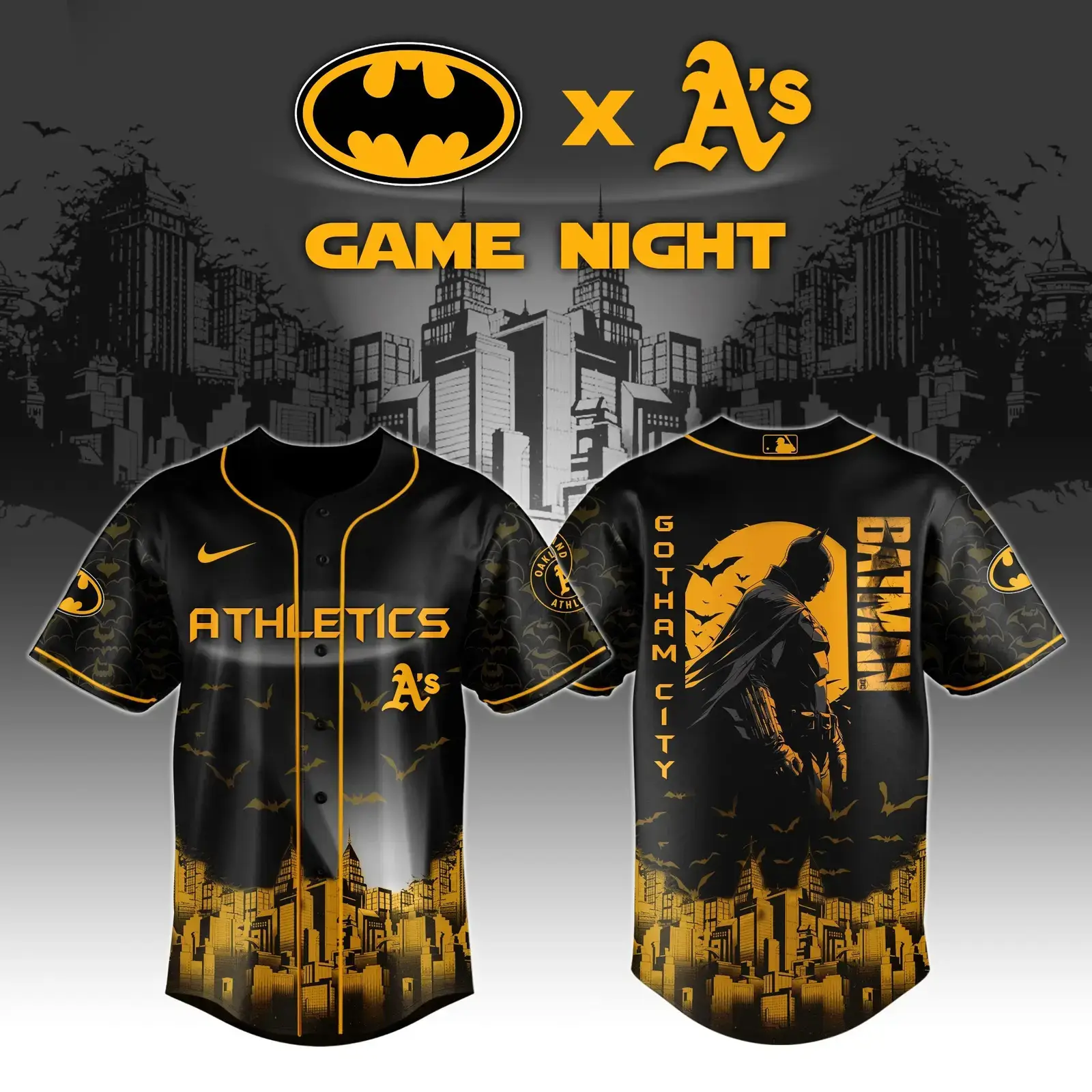 Athletics x DC Batman Game Night Jersey Merch Baseball Fan Father's Day Gifts For Him Image