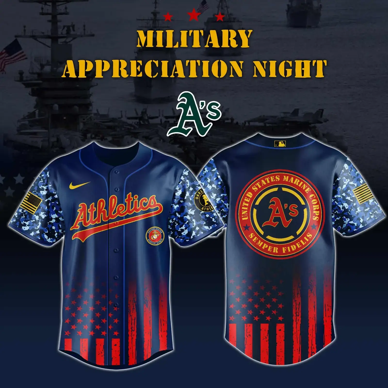 Athletics x Marine Corps Military Appreciation Night Jersey Editions 2025 Athletics Merch Image