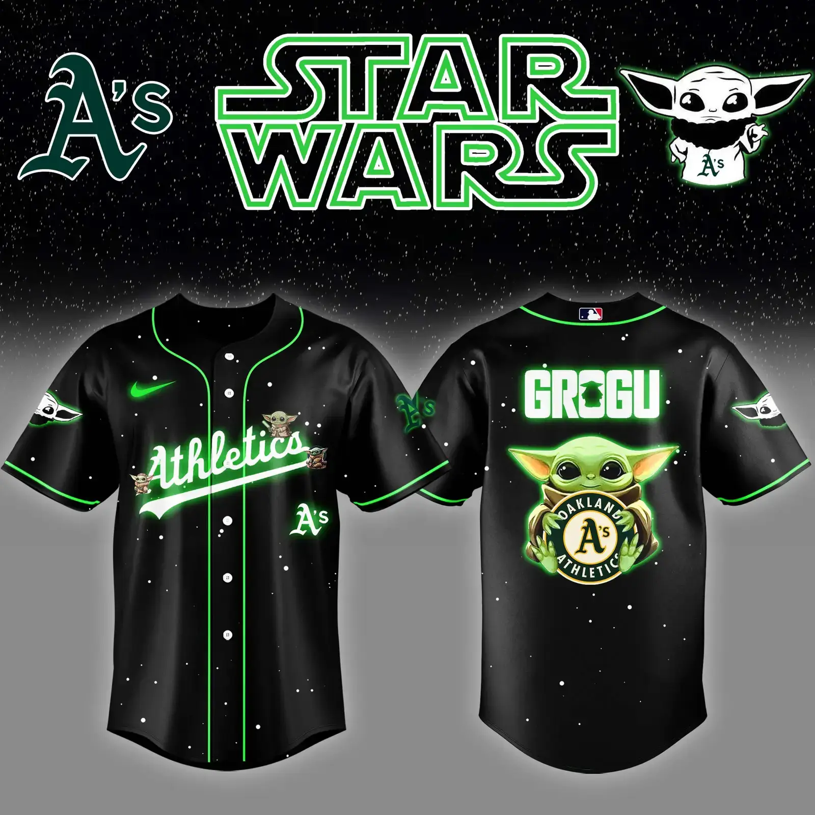 Athletics x Stars Wars Grogu Night Baseball Jersey Baseball Father's Day Gifts Image