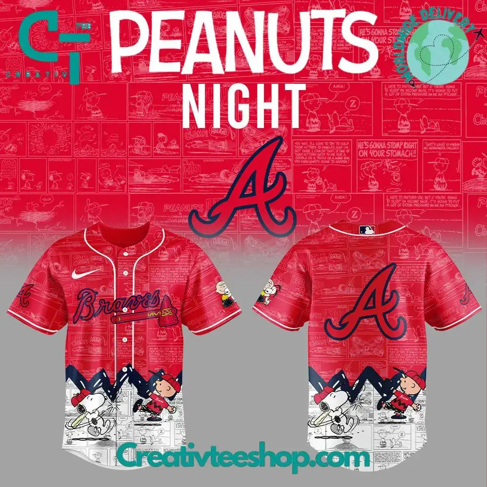 Atlanta Braves 75Th Anniversary Of Peanuts Red Jersey Image