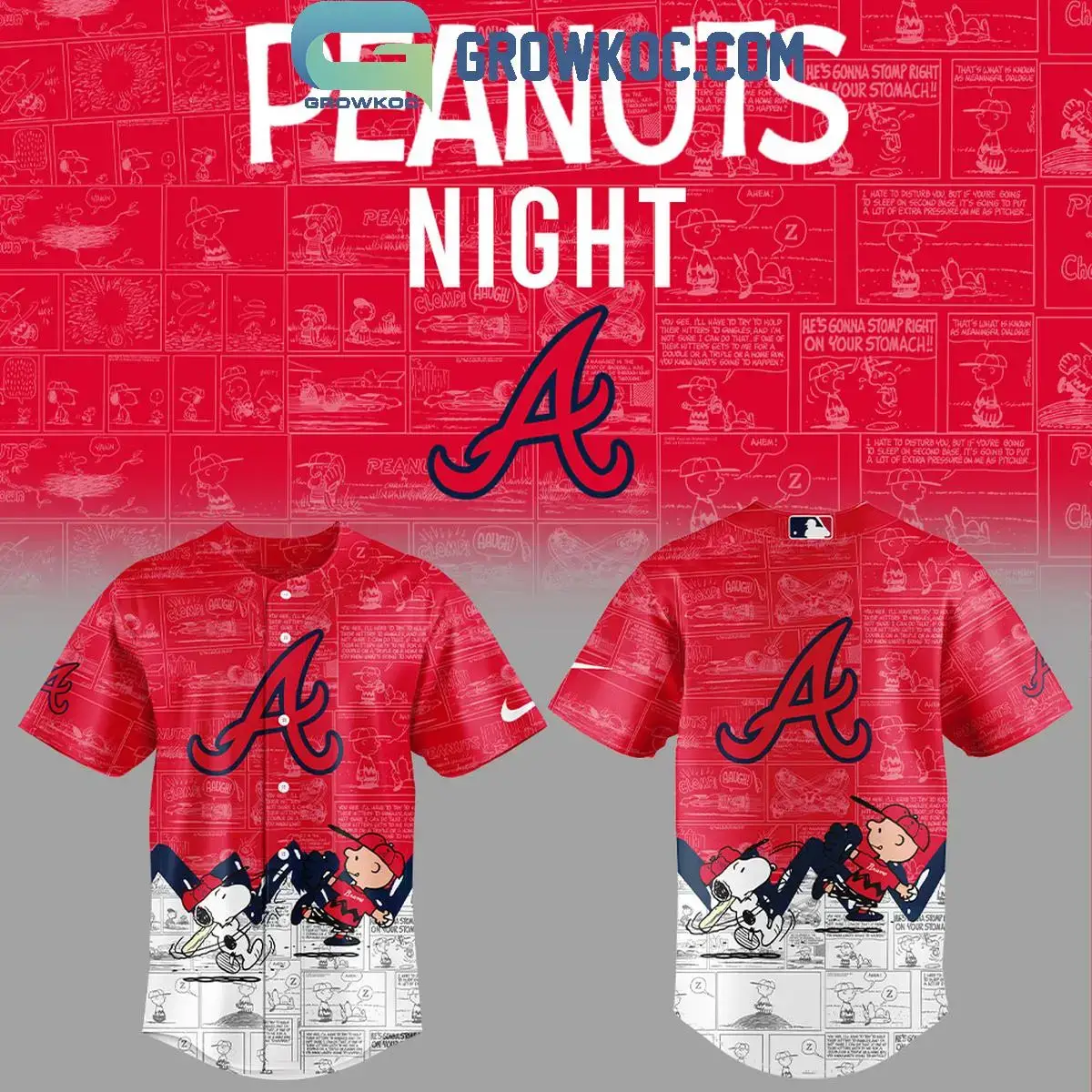 Atlanta Braves 75th Anniversary Peanuts Baseball Jersey Image