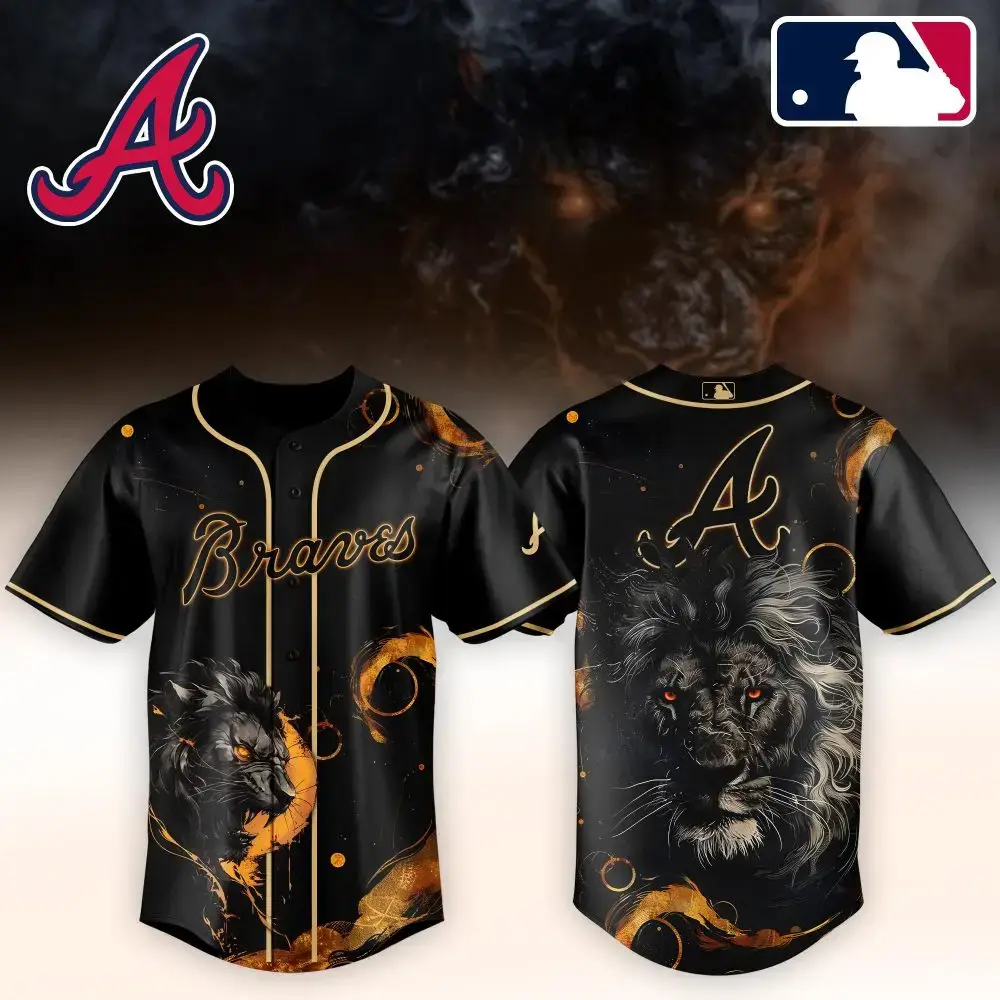 Atlanta Braves Black Lion Graphic Baseball Jersey - Limited Edition Fan Gear Image