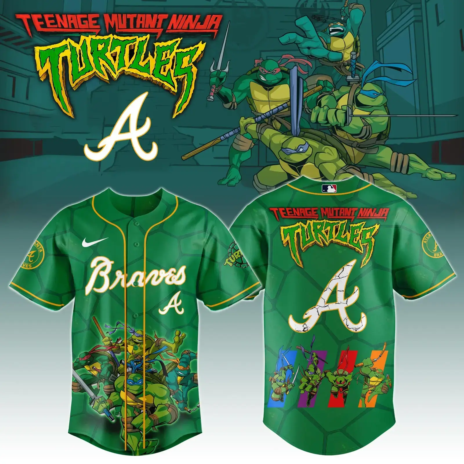 Atlanta Braves Ninja Turtles Night Game Jersey Baseball Fan Ninja Turtles Lover Gifts Image