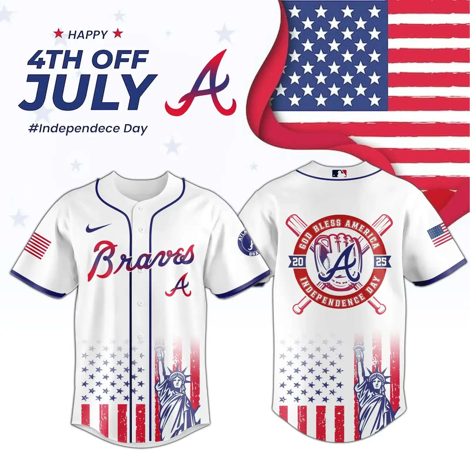 Atlanta Braves Special Independence Day Edition Jersey Cool Baseball Gifts Image