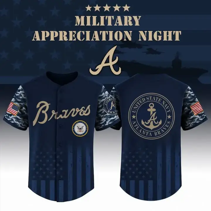 Atlanta Braves US Navy Appreciation Night Jersey Camo USN Merch Best Gifts For Braves Fans Image