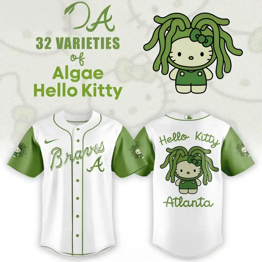 Atlanta Braves x 32 Algae Hello Kitty Baseball Jersey Gift Ideas For Baseball Players Image