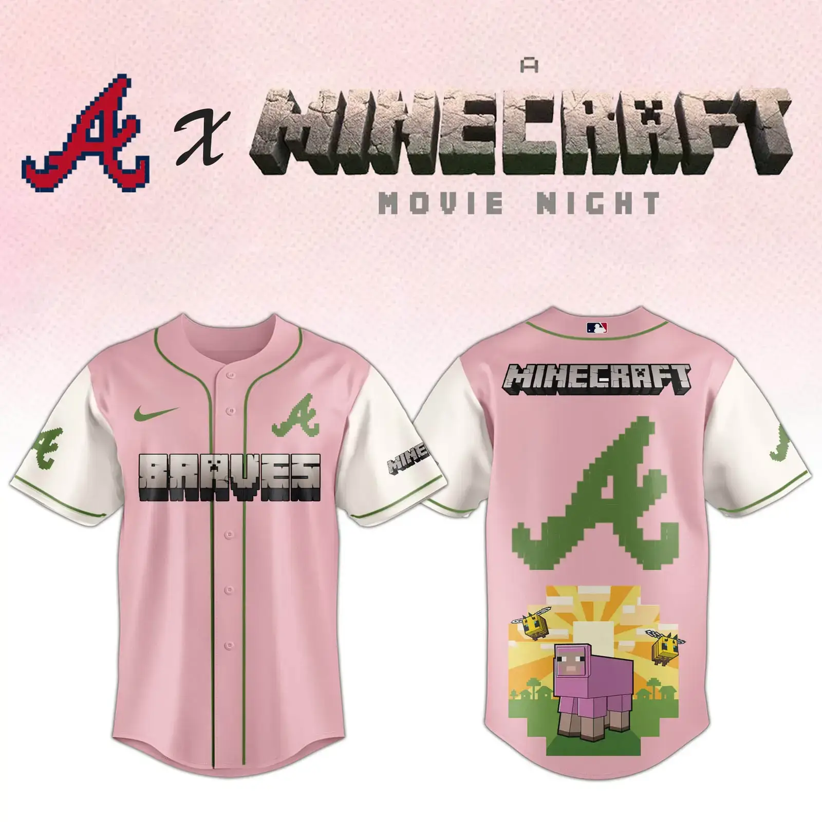 Atlanta Braves x A MINECRAFT MOVIE Night Jersey Cool Baseball Gifts Image