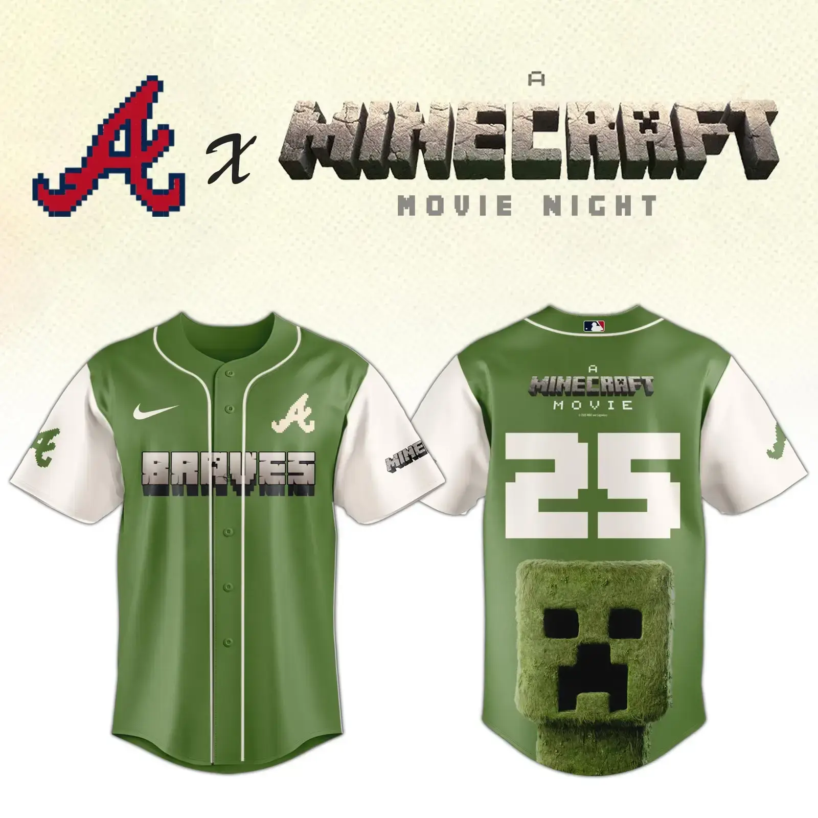 Atlanta Braves x A MINECRAFT MOVIE Night Jersey Fan Merch Gifts For Him Image