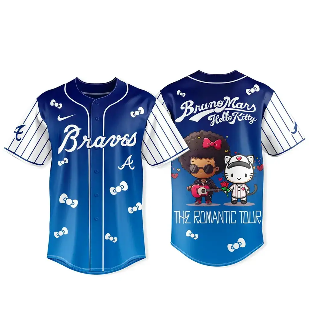 Atlanta Braves x Bruno Mars x Hello Kitty 2026 The Romantic Tour Baseball Jersey Image