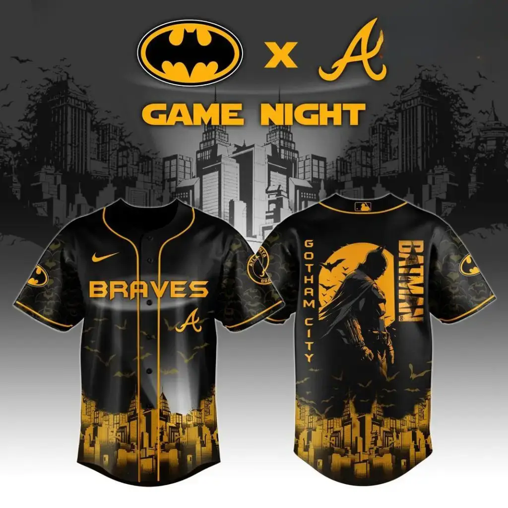 Atlanta Braves x DC Batman Game Night Special Baseball Jersey Presents For Baseball Lovers Image