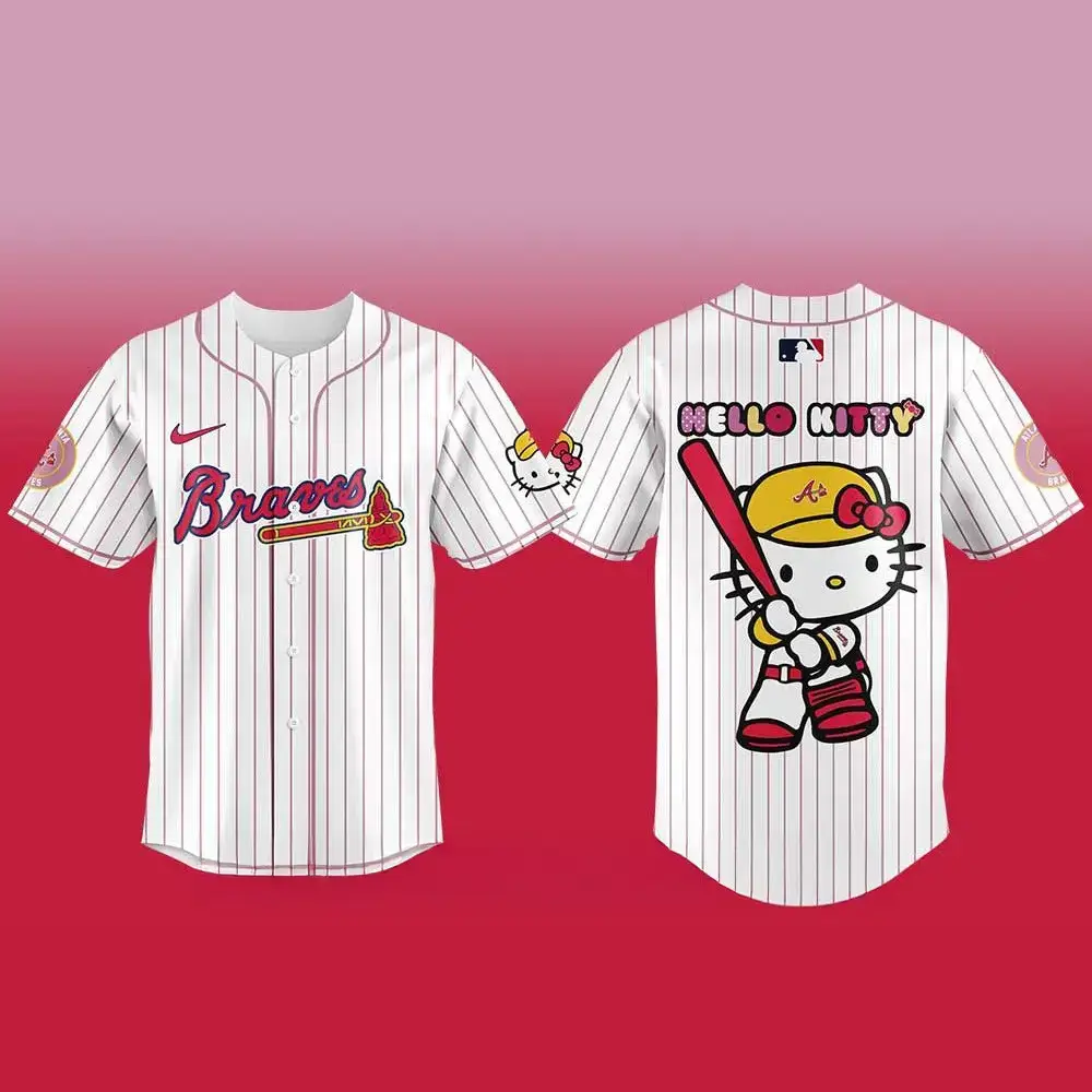 Atlanta Braves x Hello Kitty Night Game Baseball Jersey First Fathers Day Gift Image