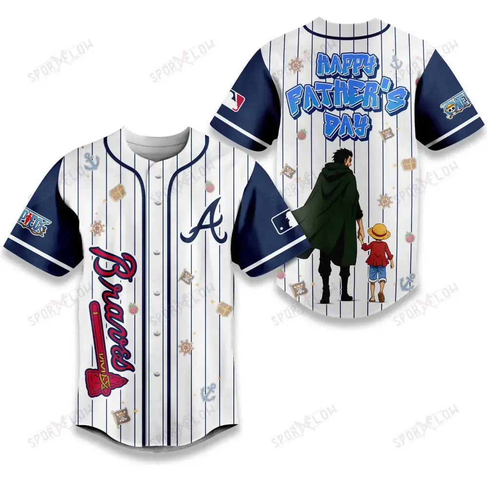 Atlanta Braves X One Piece Dragon & Luffy Dad Baseball Jersey Image
