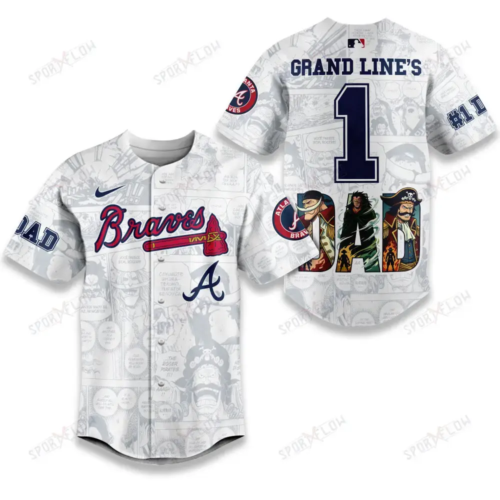 Atlanta Braves X One Piece Grand Line'S #1 Dad Custom Baseball Jersey Image