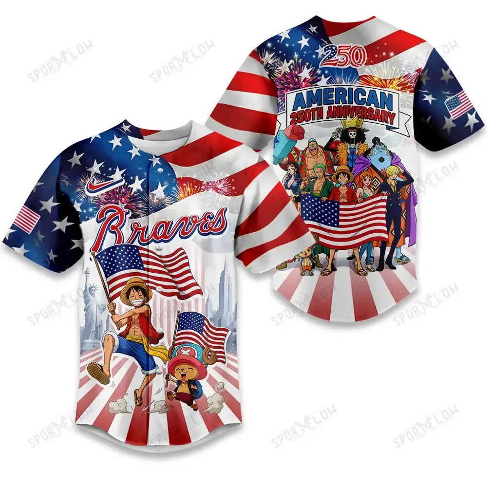 Atlanta Braves X One Piece United States Of America 250 Baseball Jersey Image