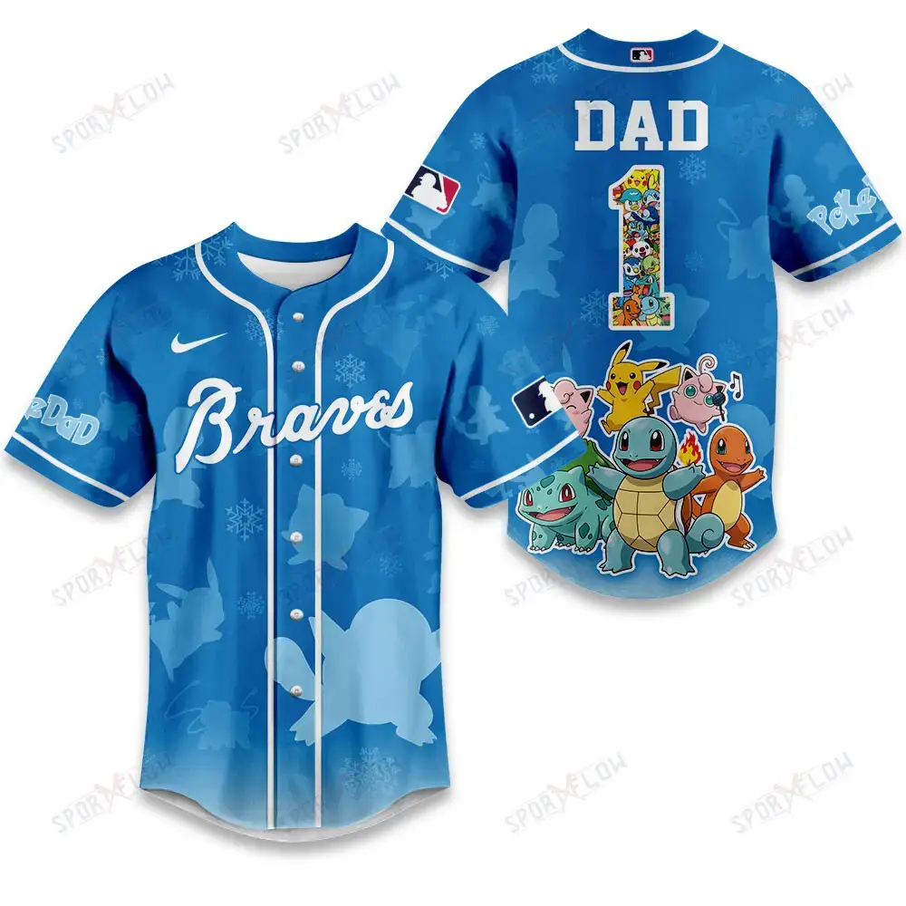 Atlanta Braves X Pokemon Ultimate Dad Edition Baseball Jersey Image