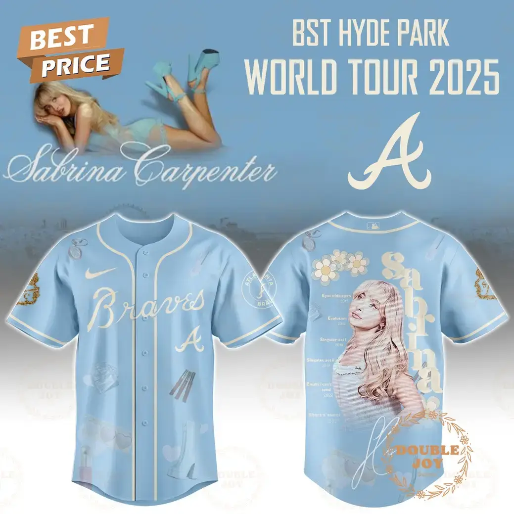 Atlanta Braves x Sabrina Carpenter World Tour 2025 BST Hyde Park Blue Baseball Jersey Image