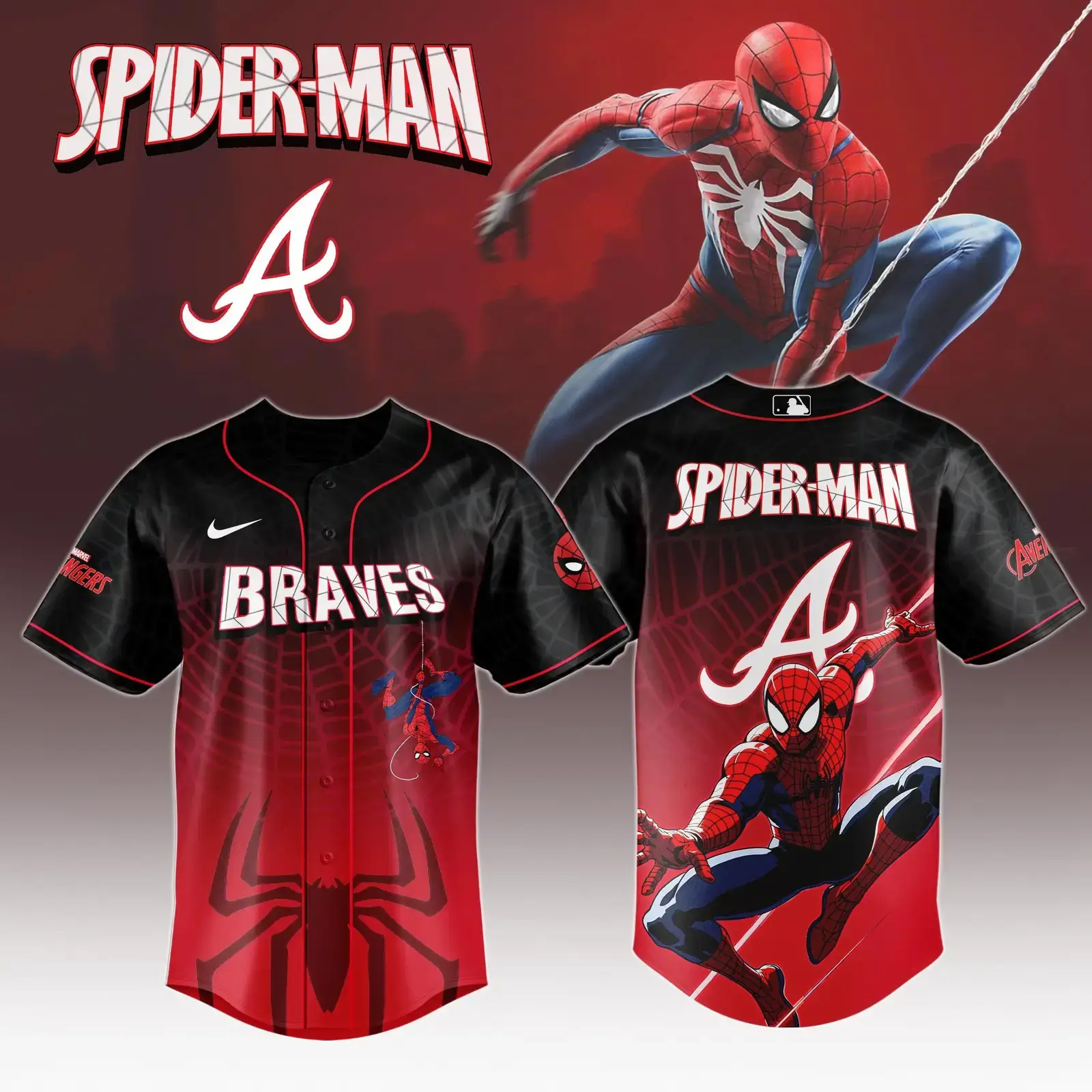 Atlanta Braves x Spider Man Game Night Special Edition Jersey Atlanta Braves Merch Image