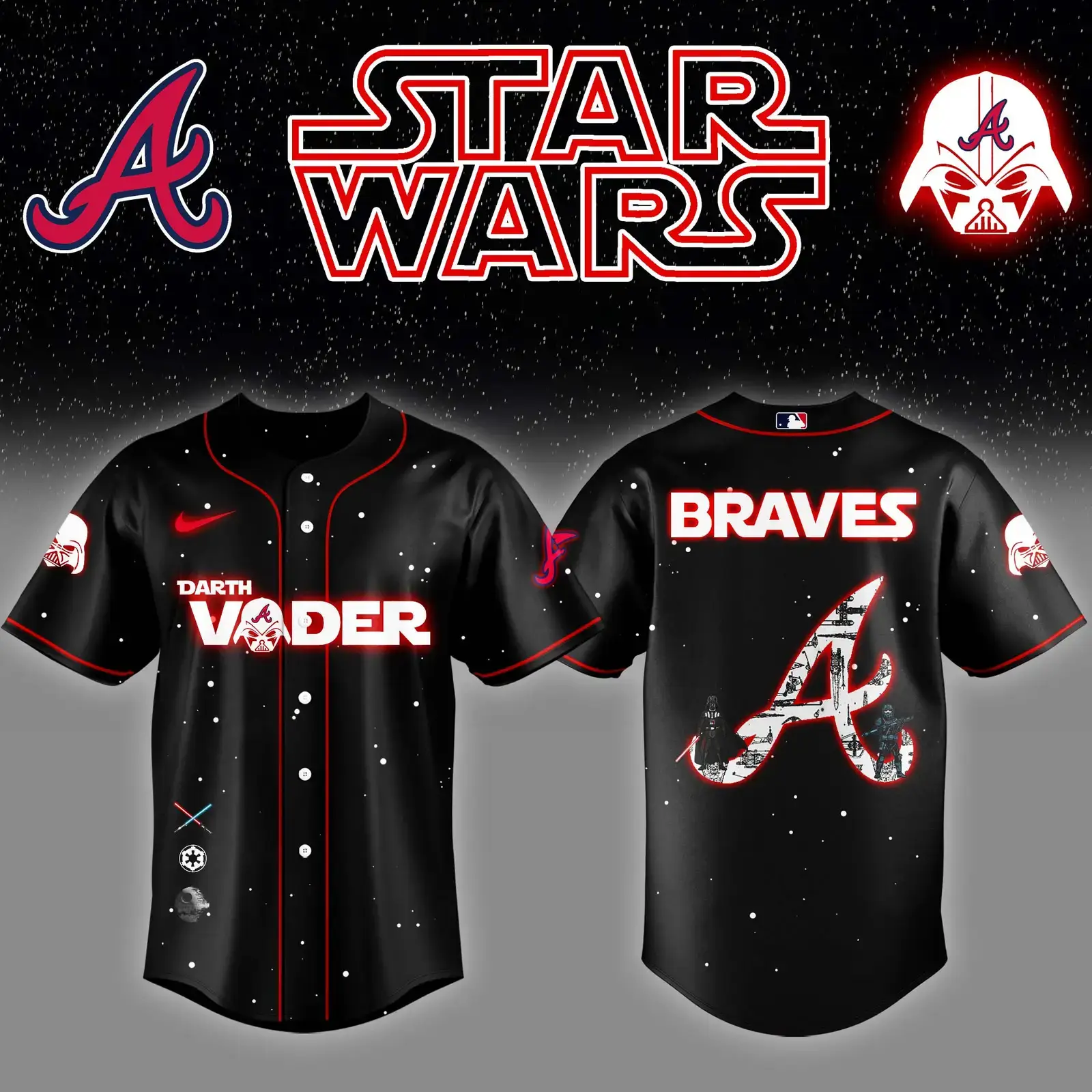 Atlanta Braves x Stars Wars Darth Vader Night Baseball Jersey Gifts For Baseball Fans Image