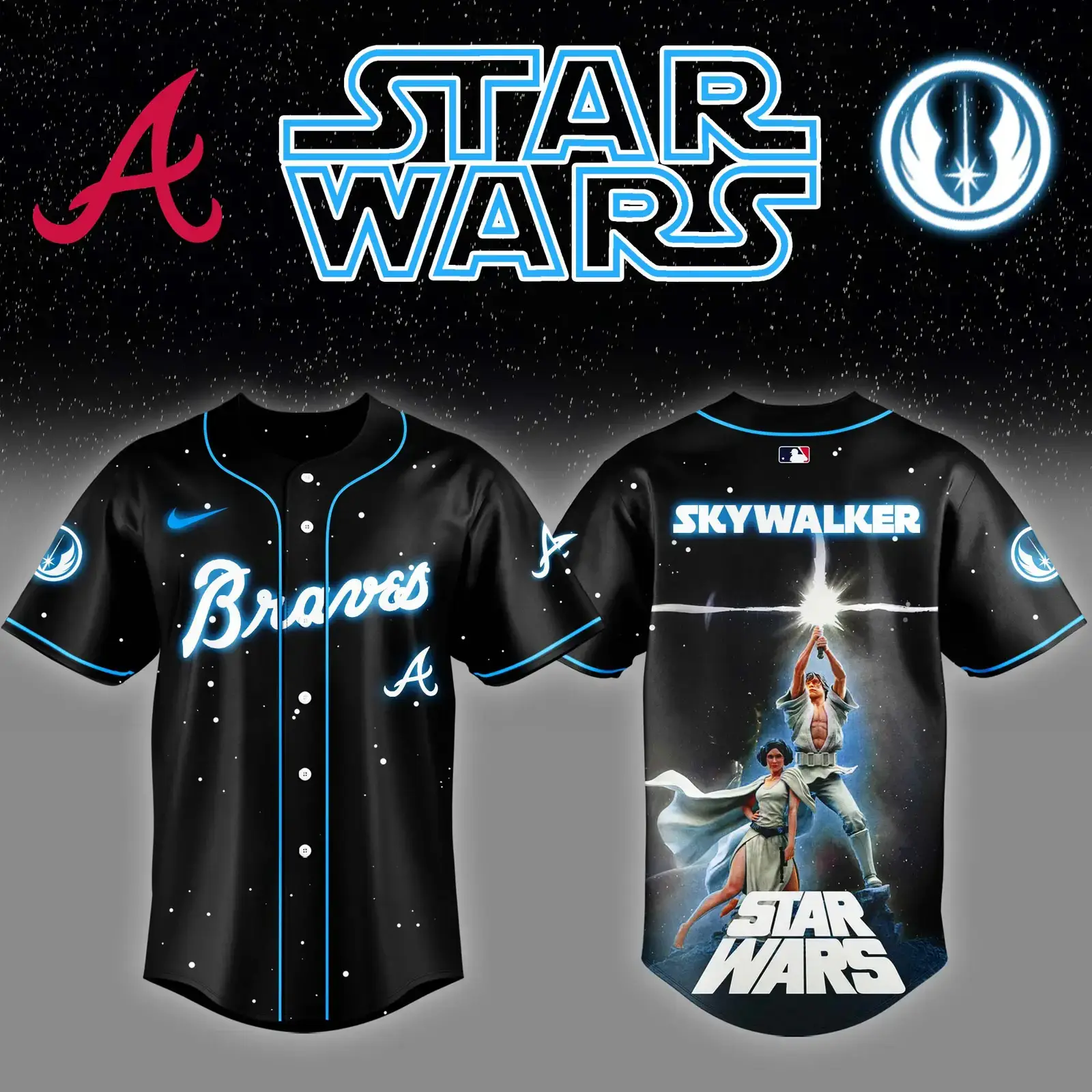 Atlanta Braves x Stars Wars Luke Skywalker Game Night Baseball Jersey Gifts For Baseball Players Image