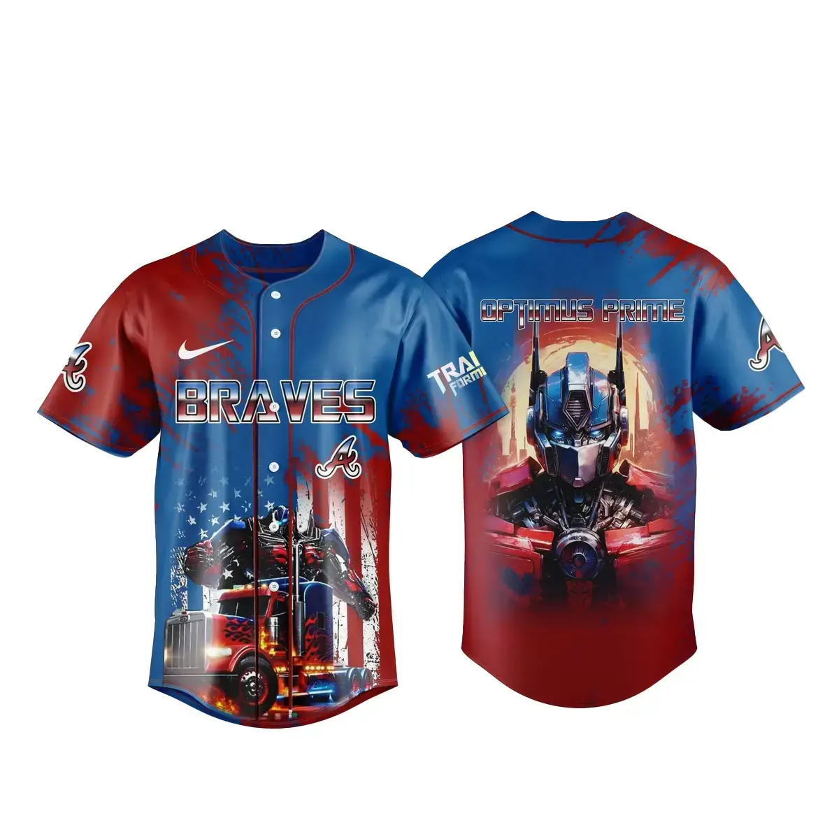 Atlanta Braves x Transformers Optimus Prime Baseball Jersey Image