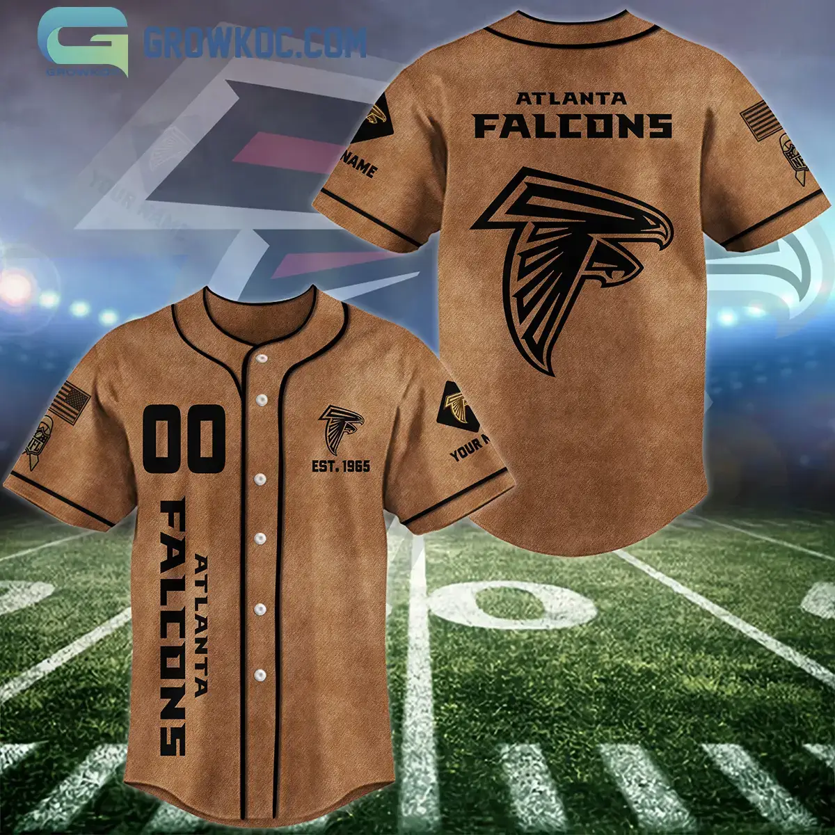 Atlanta Falcons Brown American Flag Personalized Baseball Jersey Image