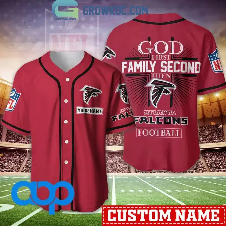 Atlanta Falcons NFL Personalized God First Family Second Baseball Jersey Image