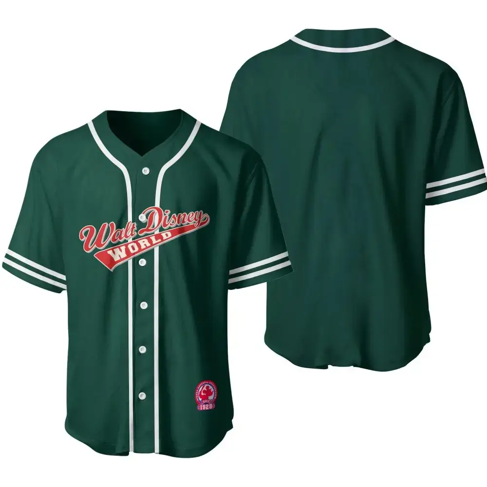 Authentic Walt Disney World Baseball Jersey - Classic Green, Unisex, Perfect Gift For Fans! Image