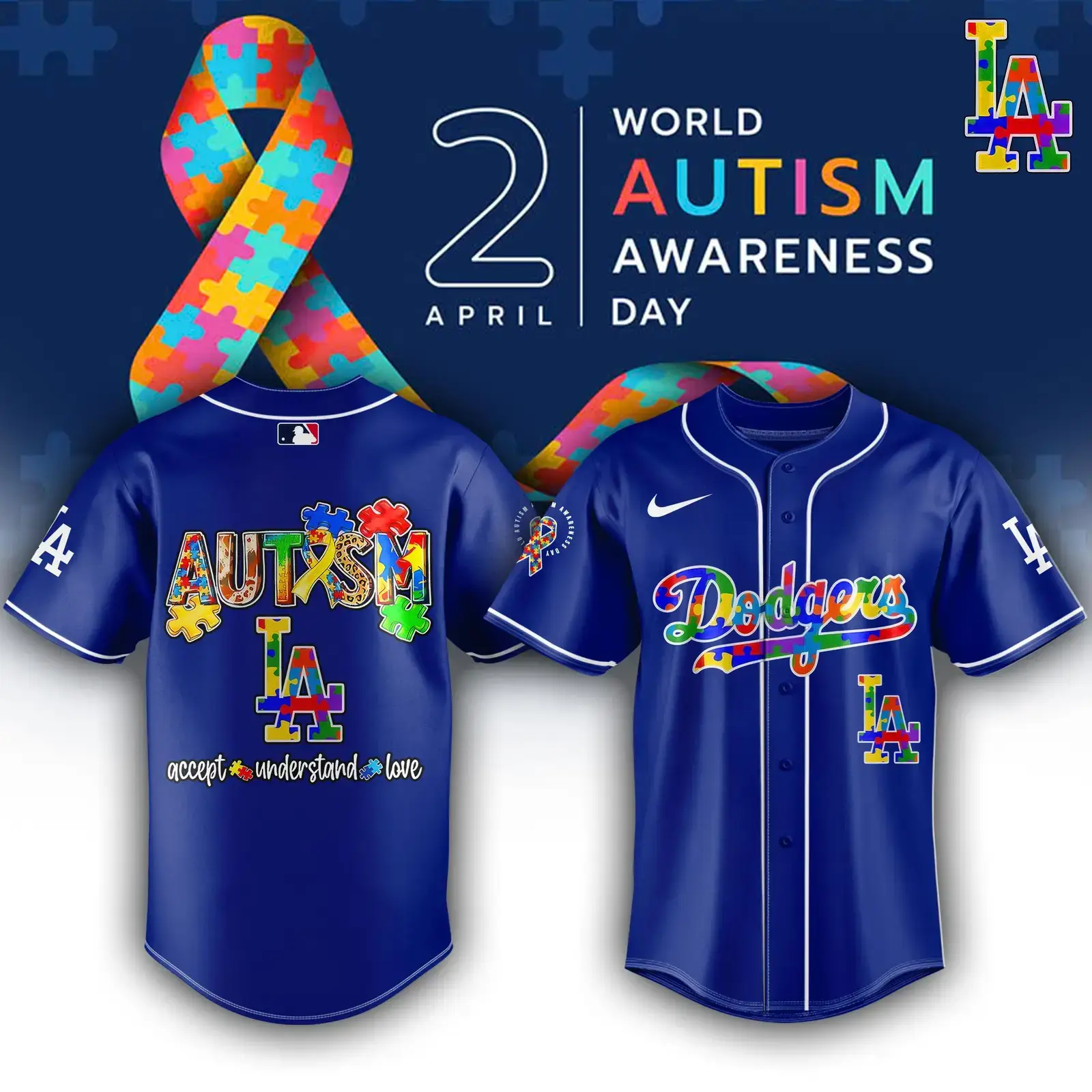 Autism Accept Understand Love Los Angeles Dodgers Baseball Jersey Gifts For Baseball Fans Image