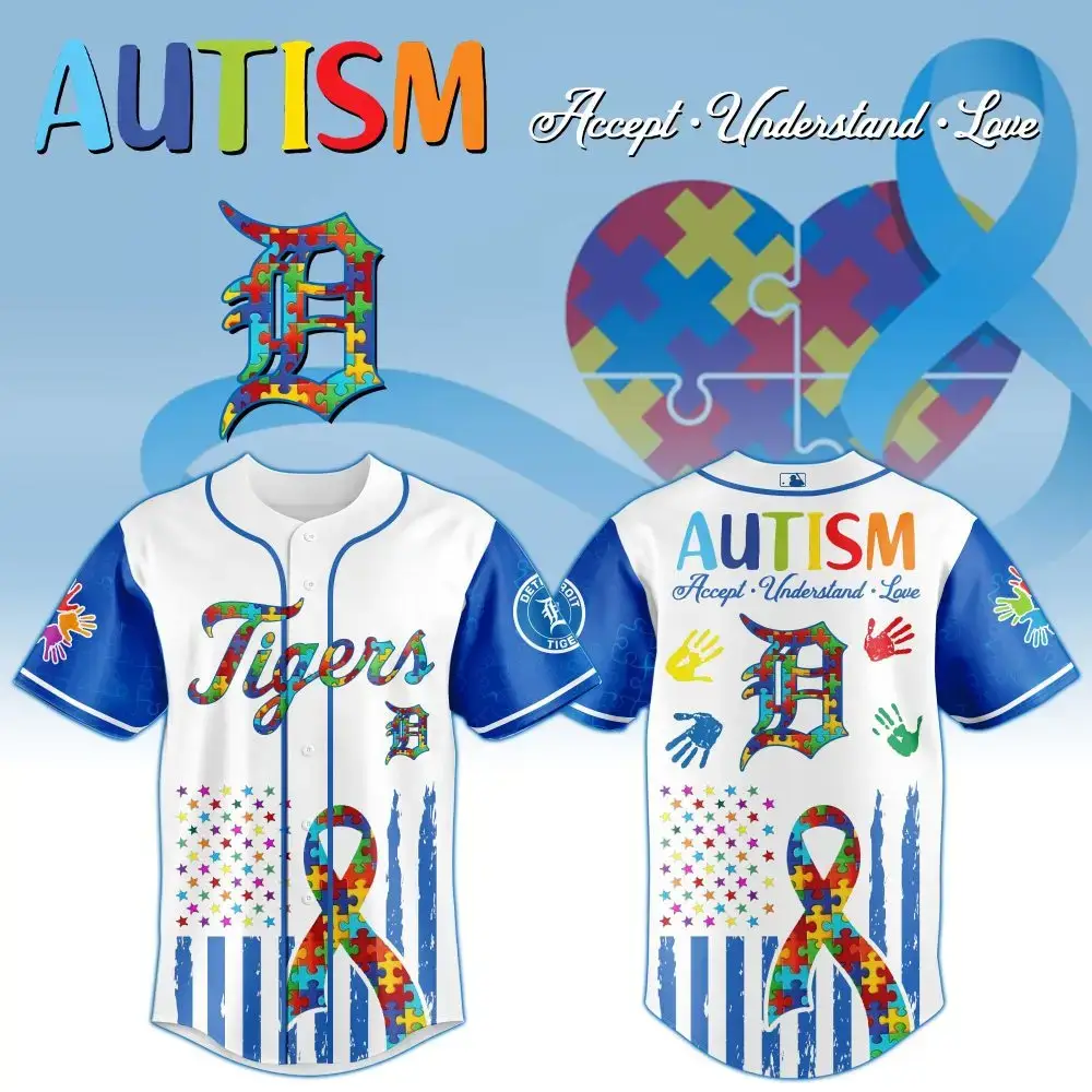 Autism Awareness Baseball Jersey - Colorful Puzzle Design, Accept & Love Image