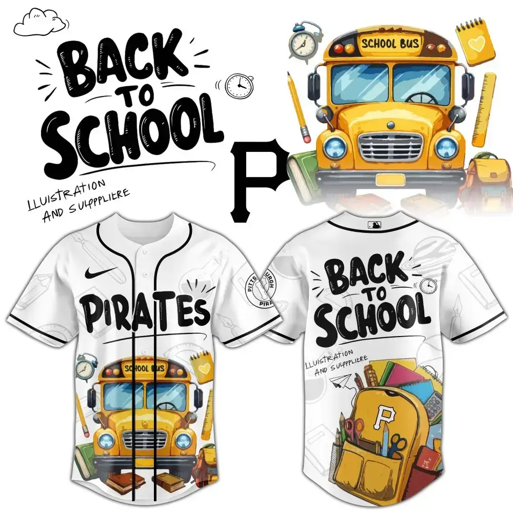Back To School Baseball Jersey – Fun School Bus & Supplies Design For Kids Image