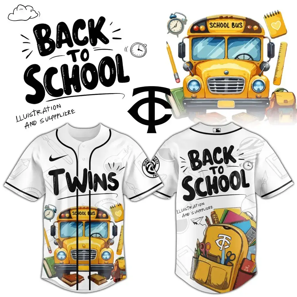 Back To School Baseball Jersey - Unique School Bus & Supplies Design For Kids & Teens Image