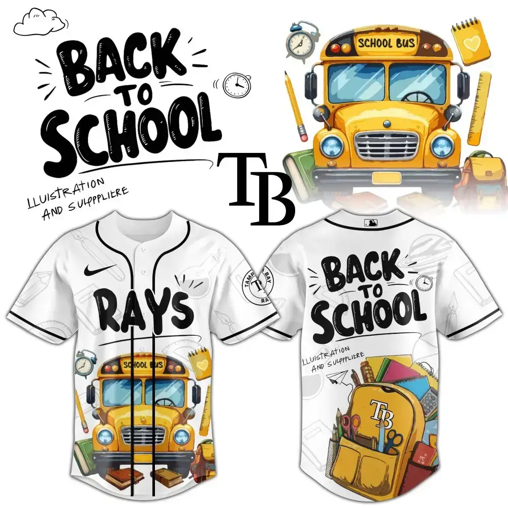 Back To School Rays Baseball Jersey – Fun School Bus Design For Kids & Teens! Image