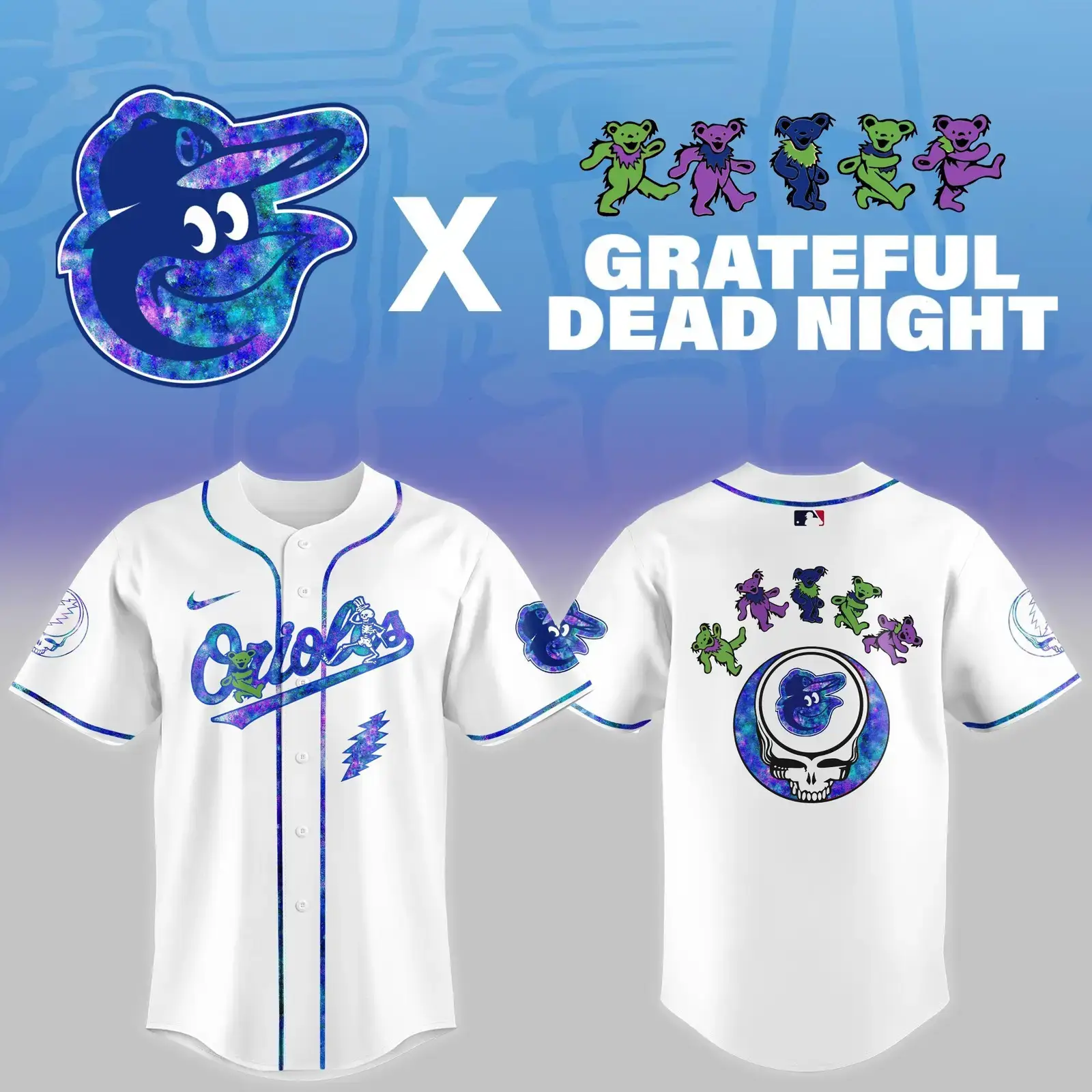 Baltimore Orioles 2025 Grateful Dead Night Jersey Baseball Merch Best Fan Gifts For Him Image
