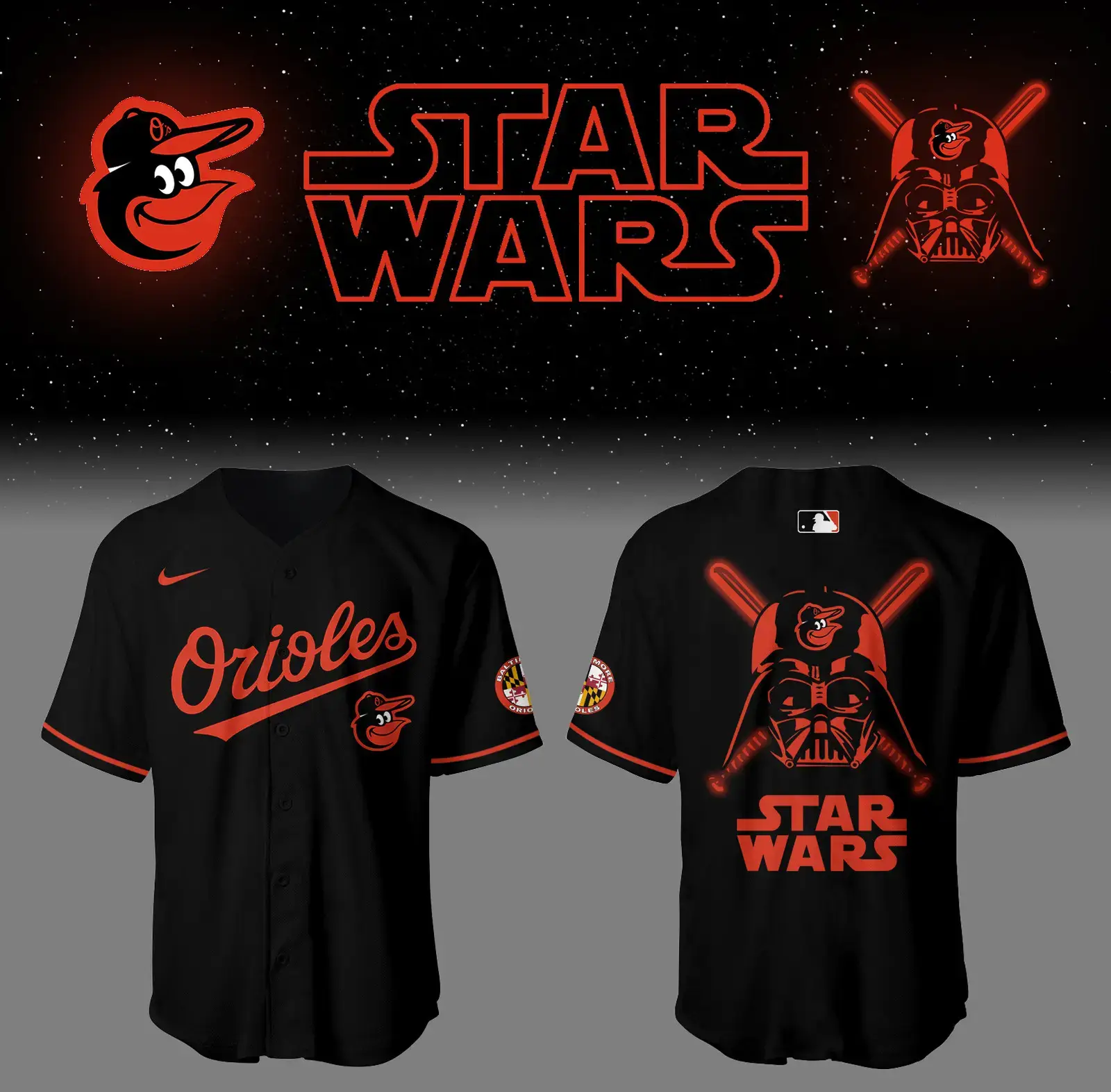 Baltimore Orioles Baseball 2025 Orioles x Star Wars Black Jersey Baseball Coach Gift Ideas Image