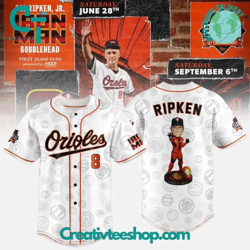Baltimore Orioles Honoring Cal Ripken Jr Iron Man Baseball Jersey Image