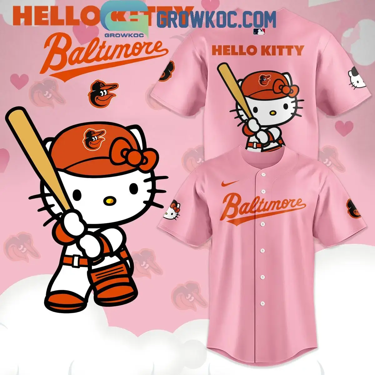 Baltimore Orioles In Pink Celebrating Hello Kitty 2024 Baseball Jersey Image