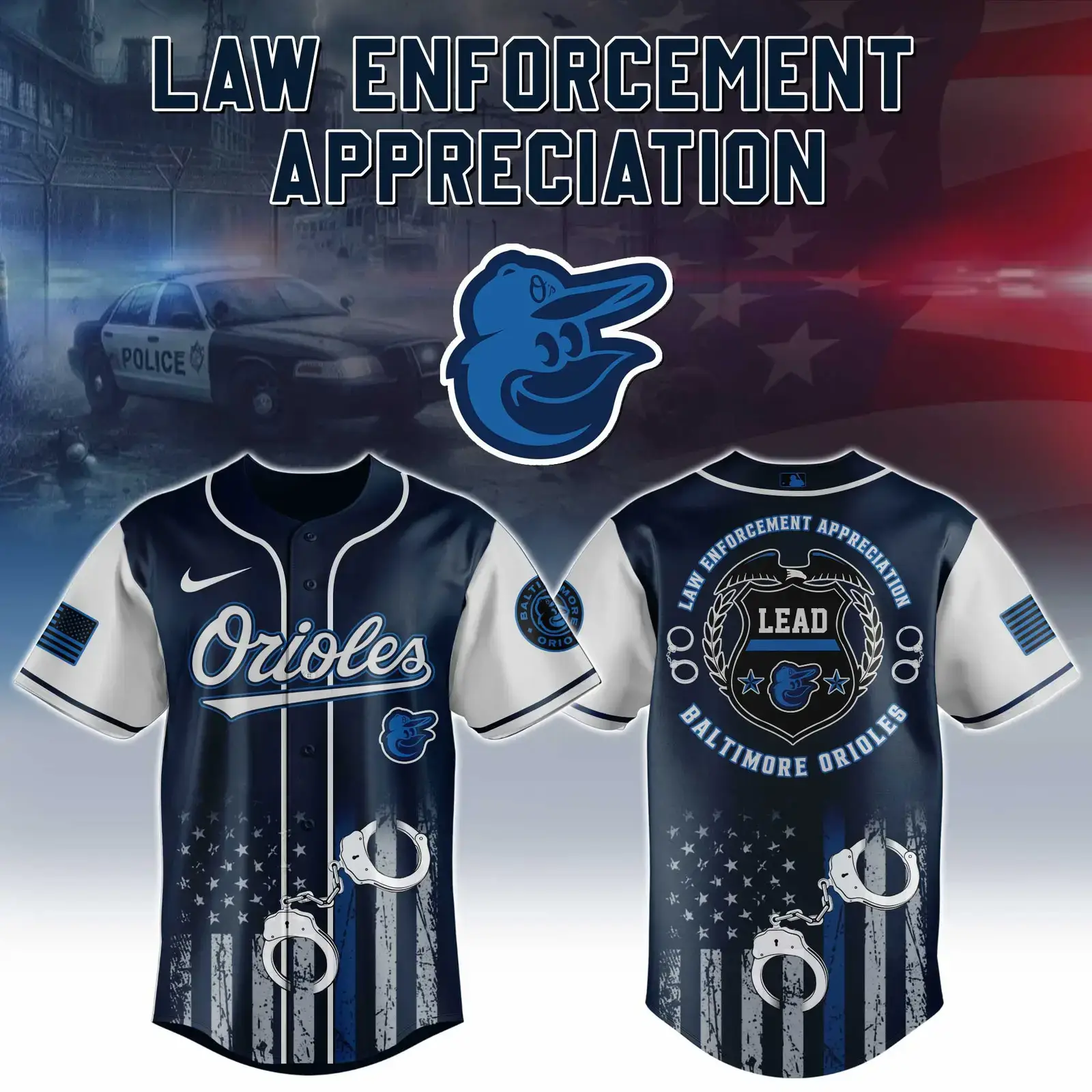 Baltimore Orioles Law Enforcement Appreciation Day Jersey Thin Blue Line Baseball Gifts Image