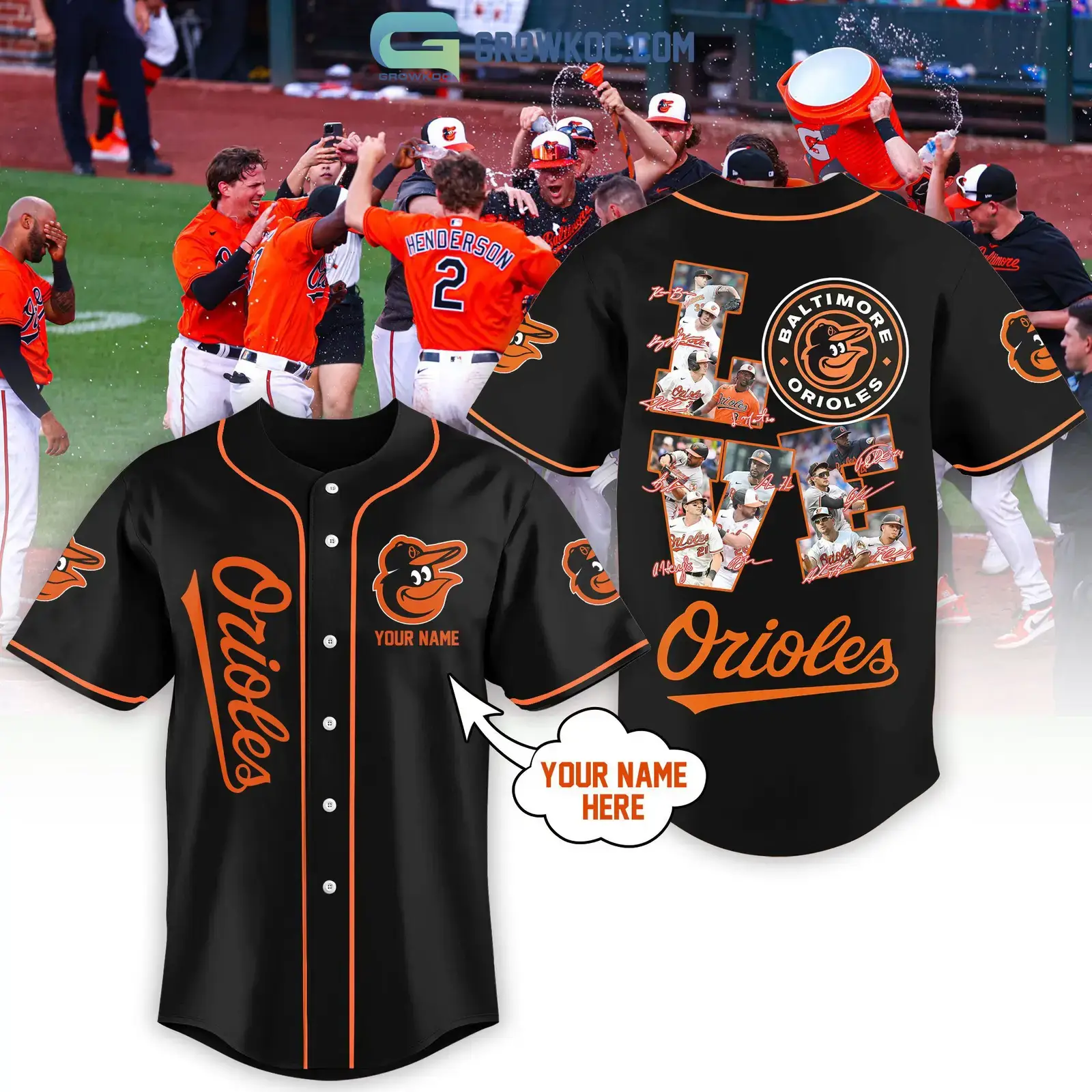 Baltimore Orioles Love Team Personalized Black Design Baseball Jersey Image
