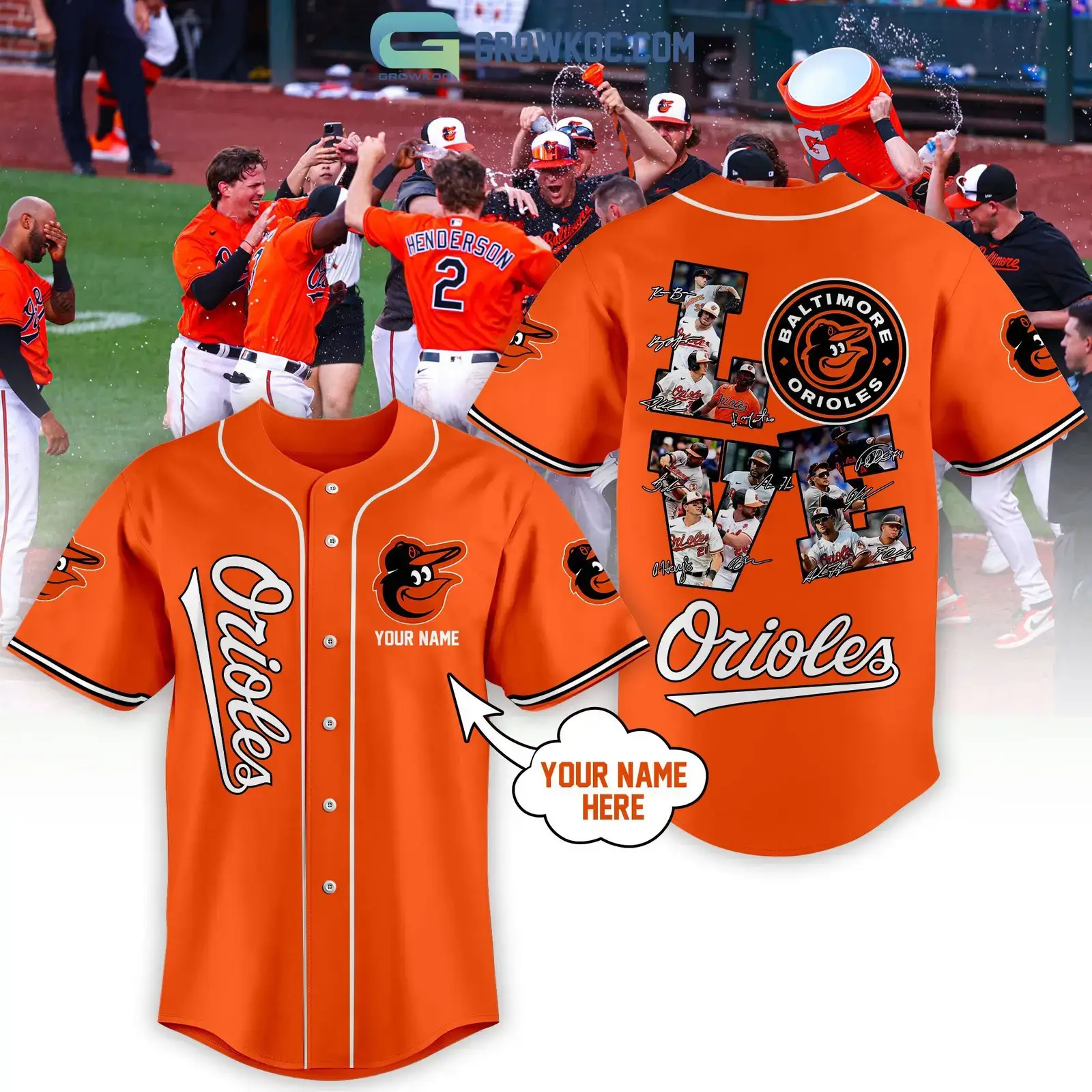 Baltimore Orioles Love Team Personalized Orange Design Baseball Jersey Image