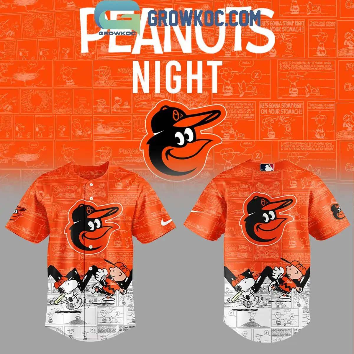 Baltimore Orioles Peanuts 75th Anniversary Baseball Jersey Image