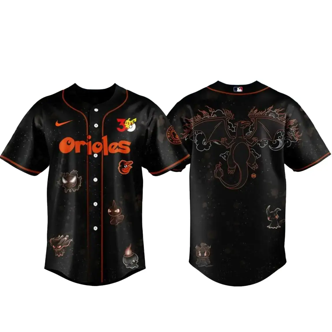 Baltimore Orioles Pokemon 30th Anniversary 1996-2026 Baseball Jersey Image