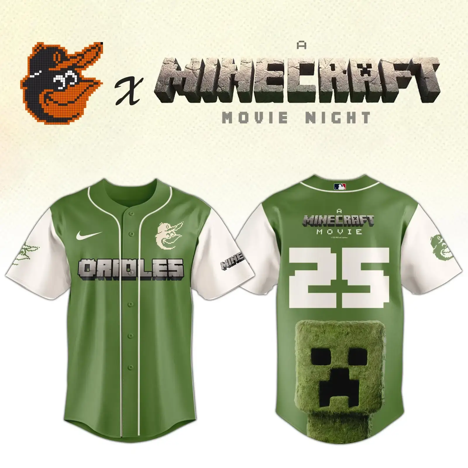 Baltimore Orioles x A MINECRAFT MOVIE Night Jersey Fan Merch Gifts For Him Image