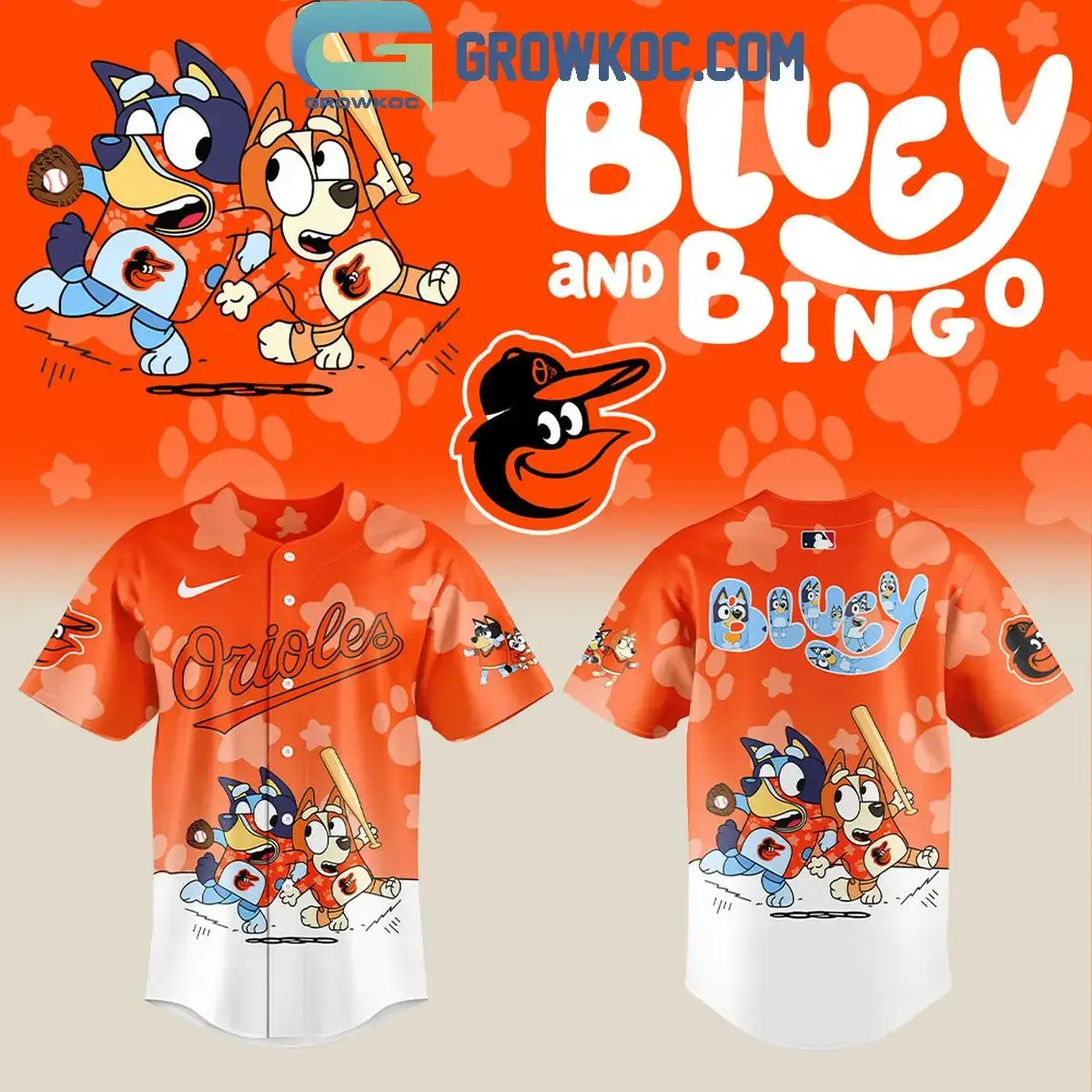 Baltimore Orioles x Bluey and Bingo Baseball Jersey Image
