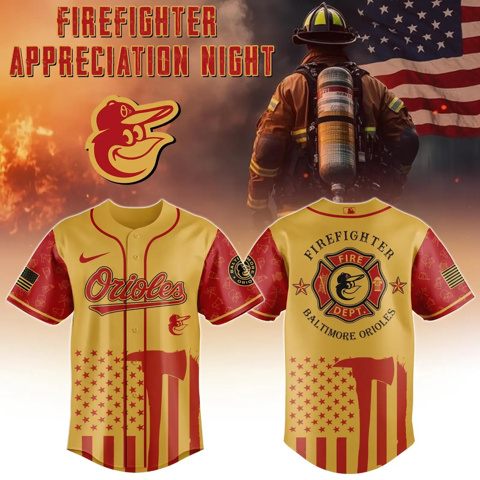 Baltimore Orioles x Firefighter Appreciation Night Jersey 2025 Baseball Player Gift Ideas Image