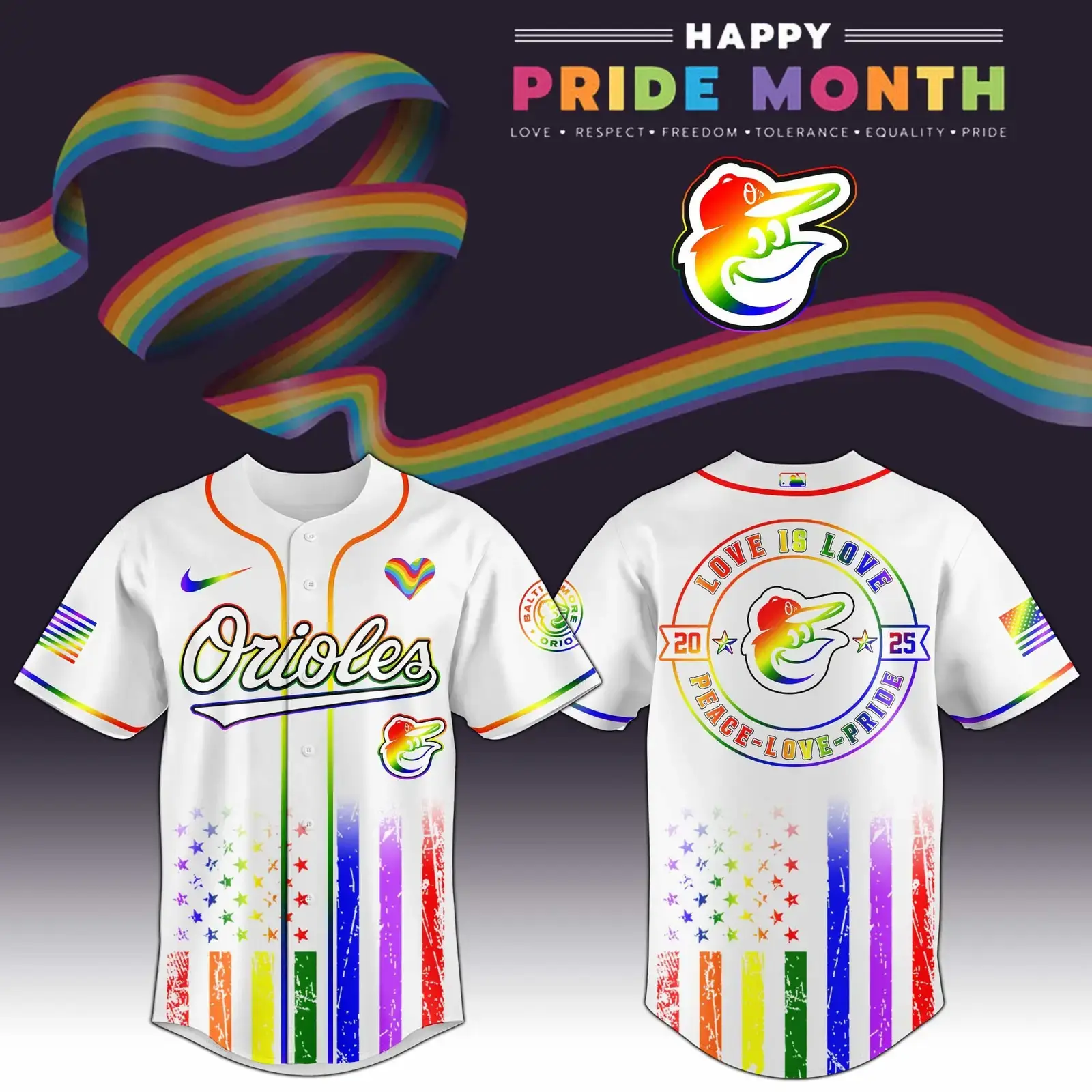 Baltimore Orioles x Happy Pride Month Edition Jersey 2025 Relaxed Fit Shirt For Sport Fan Image
