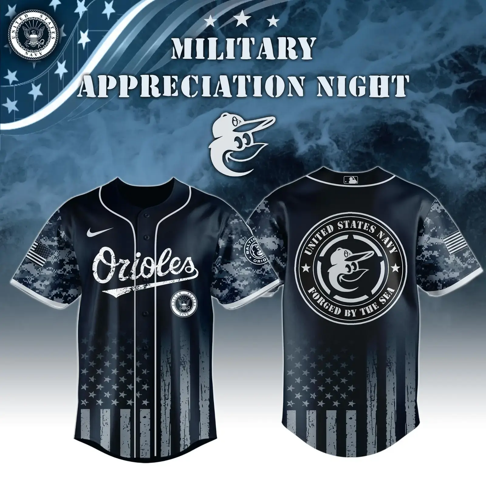 Baltimore Orioles x Navy Military Appreciation Night Jersey Best Gifts For Baseball Lovers Image